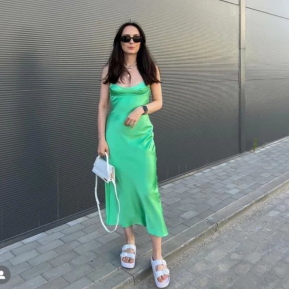 ZARA Mint Green Satin Effect Open Back Midi Maxi Dress $59.90 - Picture 17 of 17